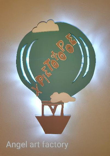 Children's Wooden Wall Light Hot Air Balloon Name