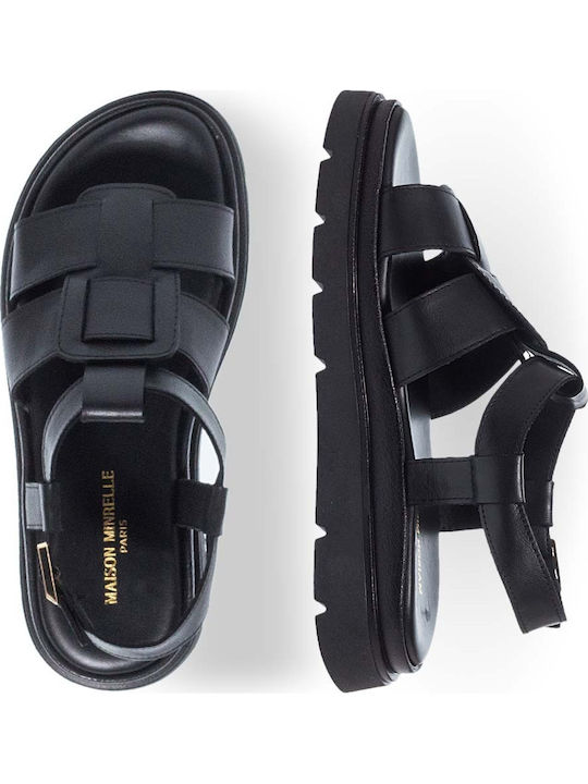 Leder Flache Sandalen für Damen in Schwarz Farbe