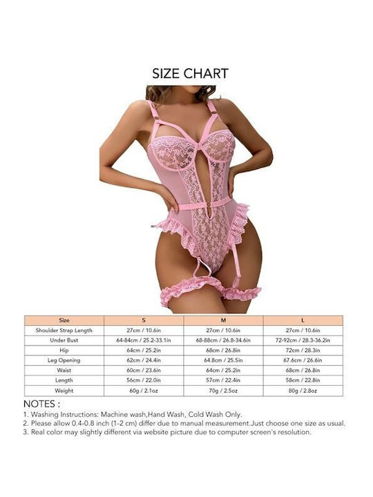 Set de lenjerie intimă erotică body din dantelă sexy cu portjartier și sutien push-up