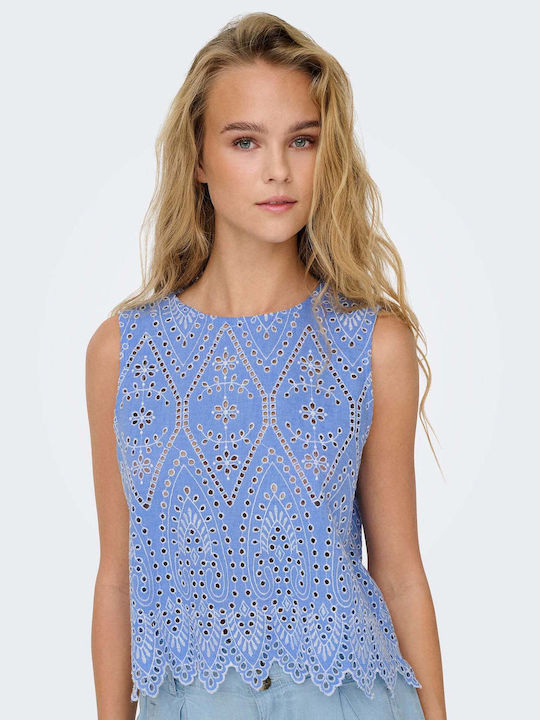 Women's Cotton Sleeveless Blouse Blue Bonnet