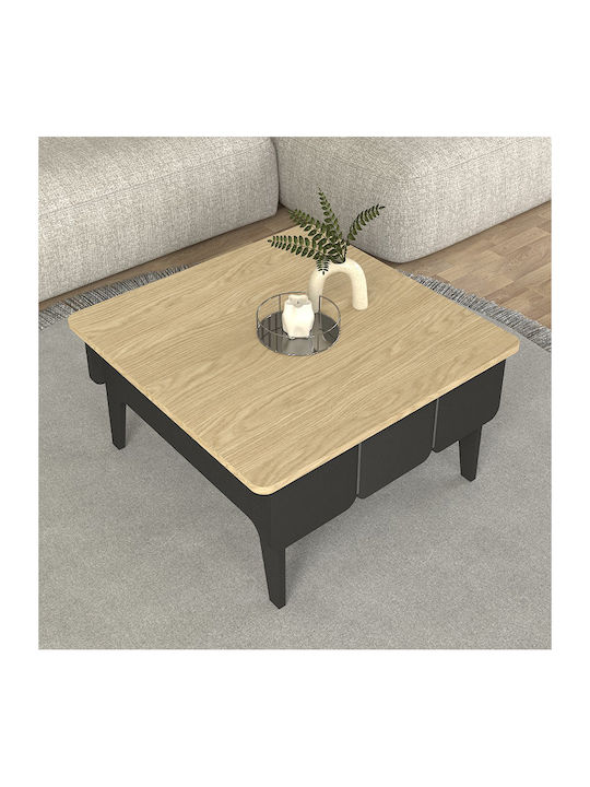 Square Central Coffee Table Pedro Wooden Anthracite - Rota Oak 73.2x73.2x38.6cm