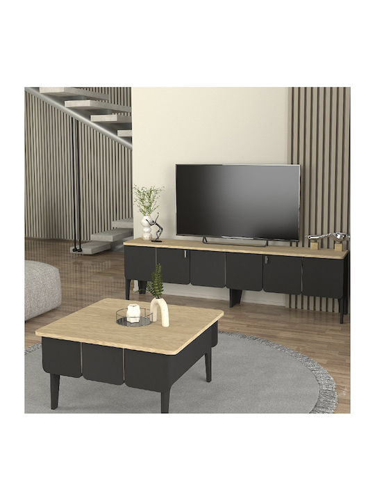 Square Central Coffee Table Pedro Wooden Anthracite - Rota Oak 73.2x73.2x38.6cm