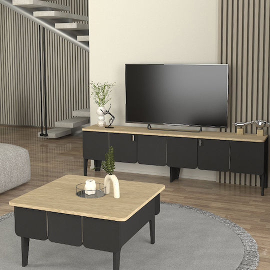 Square Central Coffee Table Pedro Wooden Anthracite - Rota Oak 73.2x73.2x38.6cm