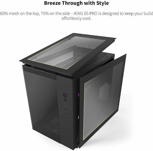 Montech King 65 Pro Gaming Midi Tower Κουτί Υπολογιστή με Πλαϊνό Παράθυρο και RGB Φωτισμό Μαύρο