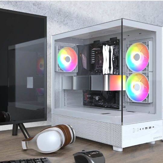 Montech XR Gaming Midi Tower Computer Case with Side Window and ARGB Lighting White