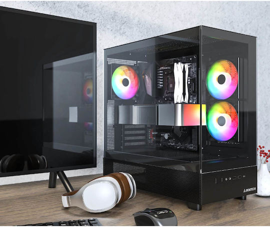 Montech XR Gaming Midi Tower Κουτί Υπολογιστή με Πλαϊνό Παράθυρο και ARGB Φωτισμό Μαύρο