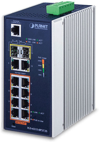 Planet IGS-4215-8P2T2S Managed L2 PoE+ Switch με 8 Θύρες Gigabit (1Gbps) Ethernet και 2 SFP Θύρες