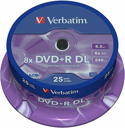 Verbatim Recordable DVD+R 8x Dual Layer 8.5GB Cake Box 25pcs