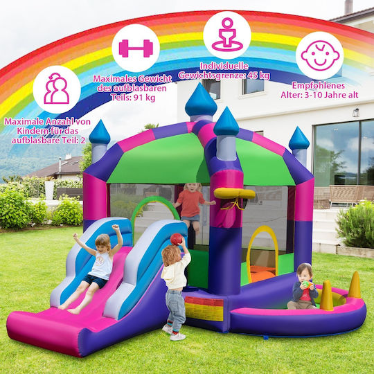 Costway Inflatable Castle Fun Castle with Trampoline and Slide for Ages 3-10