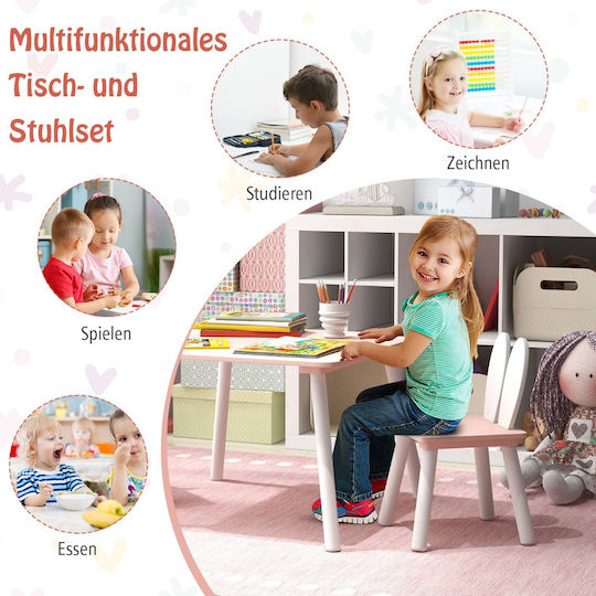 Kinder Tischset mit Stühlen zum Malen aus Holz Rosa Costway