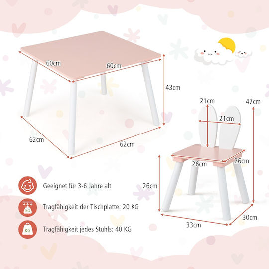 Kinder Tischset mit Stühlen zum Malen aus Holz Rosa Costway