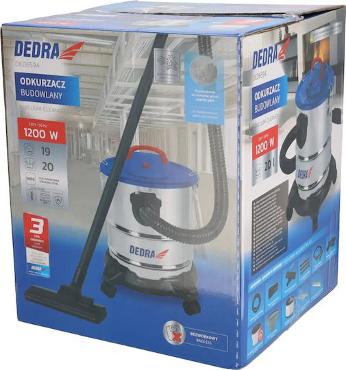Dedra Σκούπα Υγρών / Στερεών 1200W με Πλαστικό Κάδο 20lt