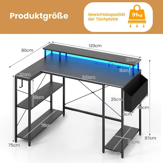Γραφείο με LED & USB θύρες 120x80x87εκ. Μαύρο Γραφείο με LED & USB θύρες 120x80x87εκ. Μαύρο