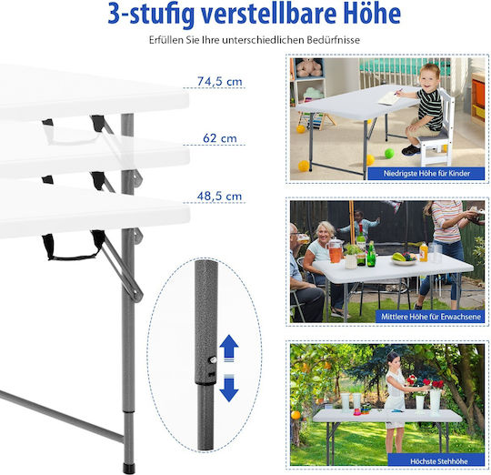 Costway Τραπέζι για Camping Πτυσσόμενο σε Βαλιτσάκι 120x60x48.5cm Λευκό