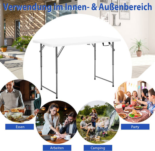 Costway Τραπέζι για Camping Πτυσσόμενο σε Βαλιτσάκι 120x60x48.5cm Λευκό