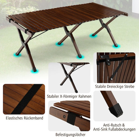 Costway Τραπέζι για Camping Πτυσσόμενο 16x60cm Καφέ