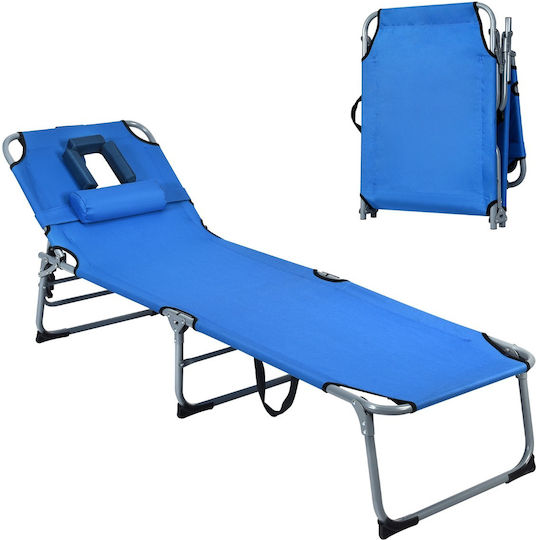 Costway Foldable Metallic Beach Sunbed Blue 154cm