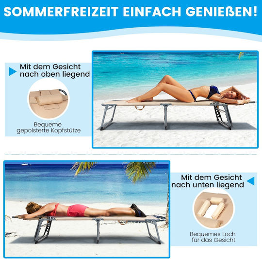 Costway Beach Sunbed Beige Foldable Metallic Length 154cm