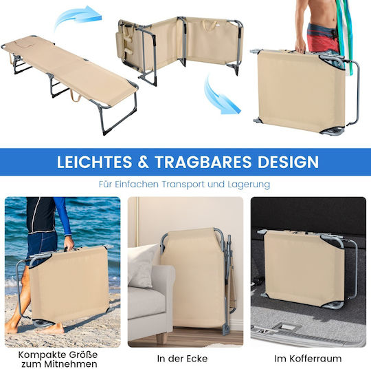 Costway Beach Sunbed Beige Foldable Metallic Length 154cm