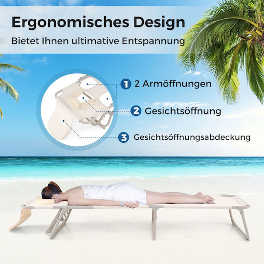 Costway Beige Foldable Metallic Beach Sunbed with Pillow