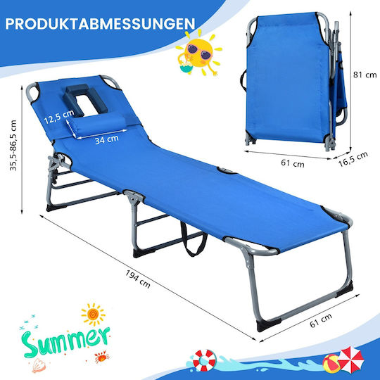 Costway Foldable Metallic Beach Sunbed Blue 154cm