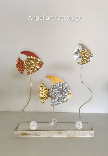 Wooden Base "Metal Hammered Fish"