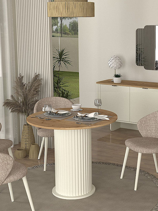 Bohema Rotund Masă Sala de mese Ivory - Sepet Oak 90x90x77.7buc