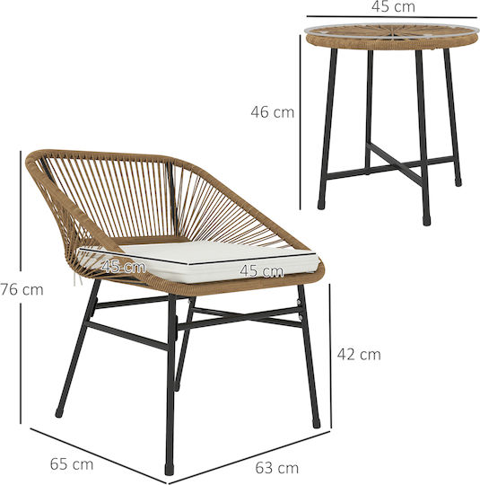 Set Cameră De Zi Pentru Spații Exterioare Mici 3 Piese Lemn Natural Cu Perne