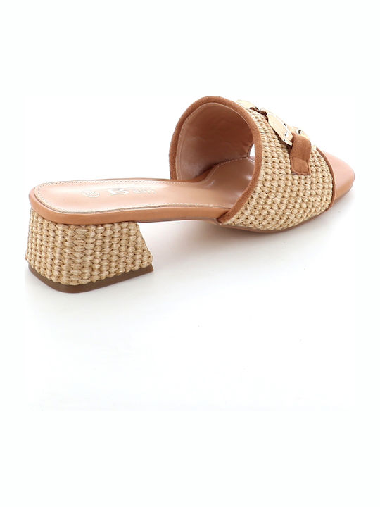 Mules with Chunky Low Heel in Beige Color