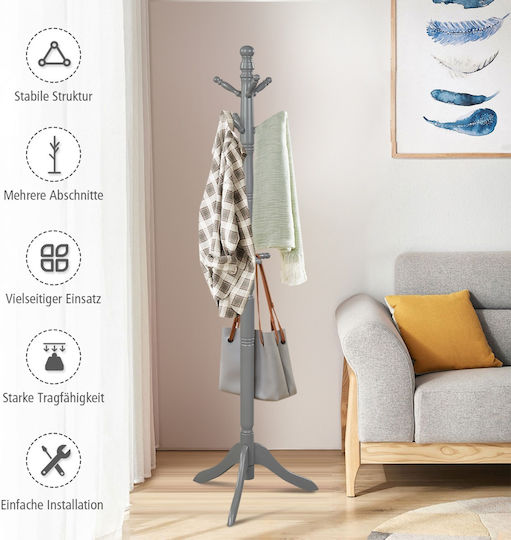 Costway Wooden Coat Rack Gray 50x50x175cm