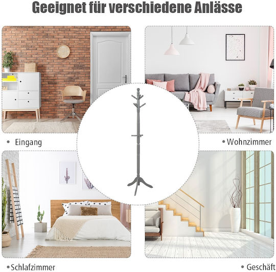 Costway Wooden Coat Rack Gray 50x50x175cm