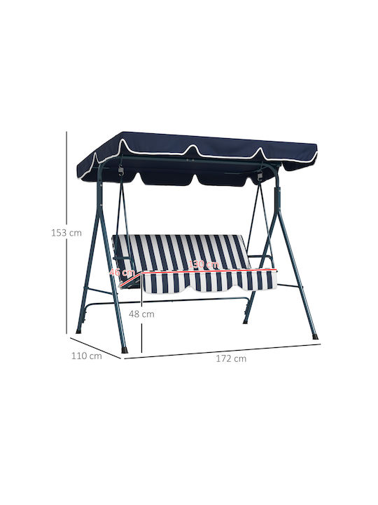 Leagăn cu bază și pernă 3 Locuri Metal Albastru Rezistență până la 240kg L172xL110xH153cm