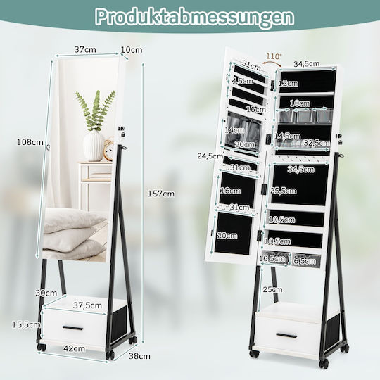 Costway Oglindă De Podea Dreptunghiulară Albă 157x42cm