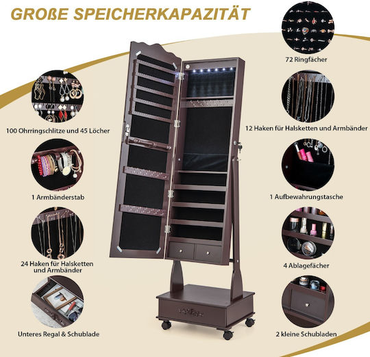 Costway Oglindă De Podea Cu Cadru Din Lemn Maro 157x45cm