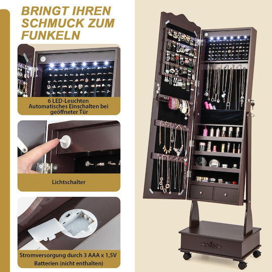 Costway Oglindă De Podea Cu Cadru Din Lemn Maro 157x45cm