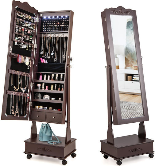 Costway Oglindă De Podea Cu Cadru Din Lemn Maro 157x45cm