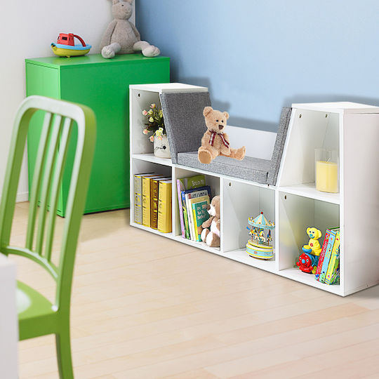 Kids Wooden Bookcase White 102.5x30x63.5cm