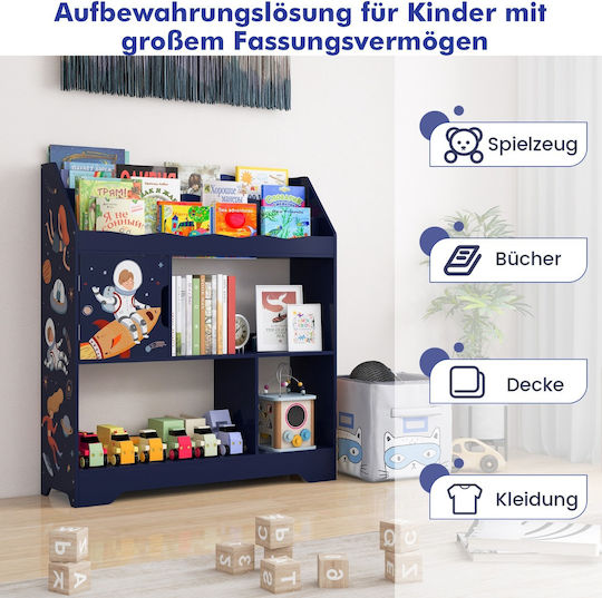 Kids Wooden Bookcase Blue 93x30x100cm