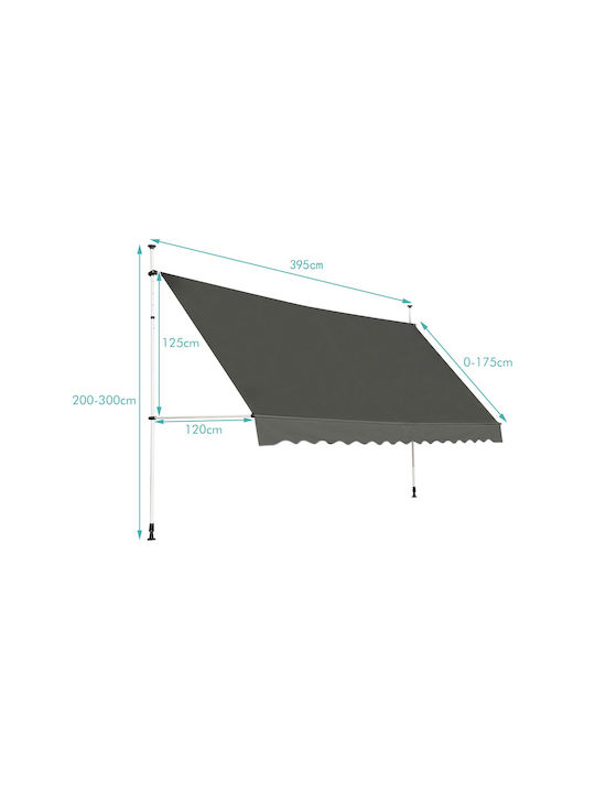 Costway Τέντα Βεράντας με Led Γκρι 2x3.95m