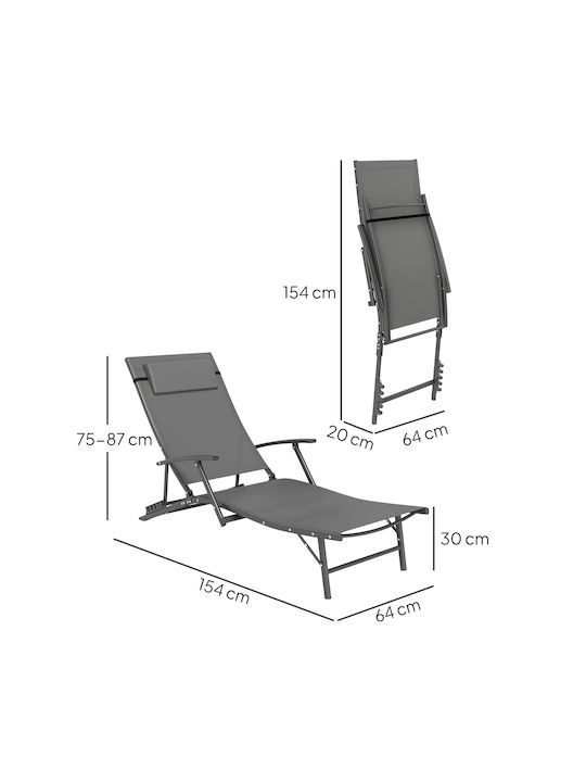 Șezlong Metalic cu Pernă Gri 64x154x87cm
