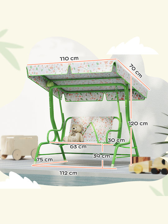 Leagăn cu bază și pernă 2 sloturi Metal Verde Rezistență până la 60kg L112xL75xH120cm