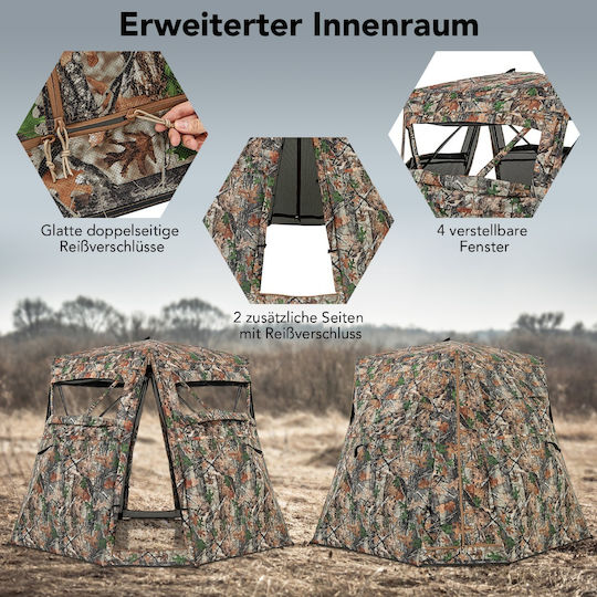 Costway Camping Tent Khaki for 3 People 249x211x175cm 360° Panoramic View and Silent Windows