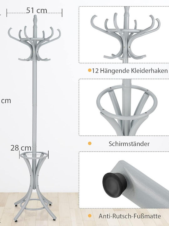 Costway Wooden Coat Rack with Umbrella Holder Gray 51x51x184cm