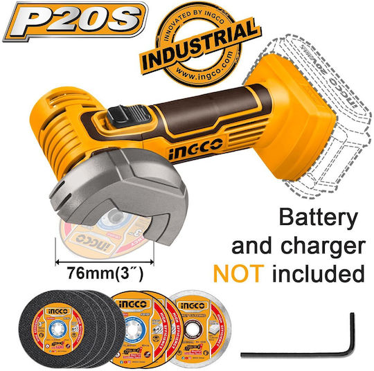 Ingco Grinder Mini 76mm Battery 20V Solo