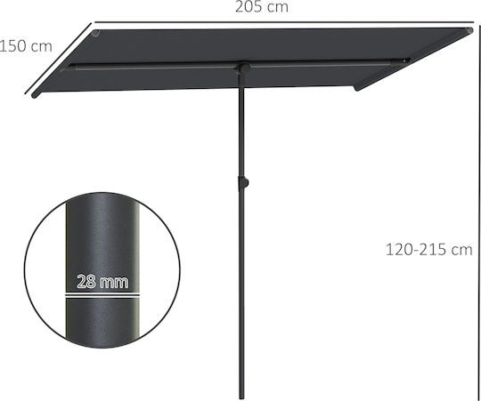 Umbrella Floor Square Aluminum Gray 1.5x2.05m