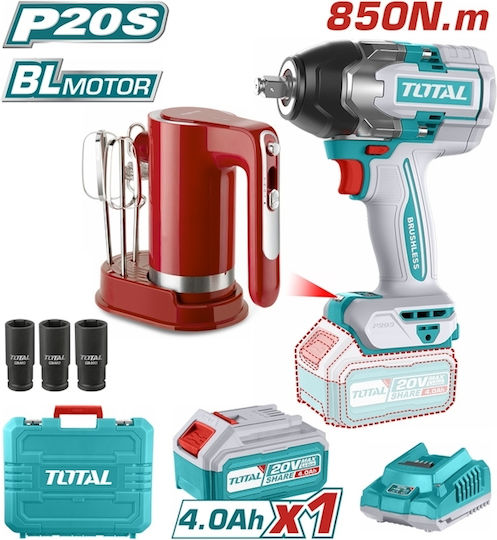 Total TOSLI240313E Σετ Μίξερ & Μπουλονόκλειδο Brushless 20V με 1 Μπαταρία 4Ah και Θήκη