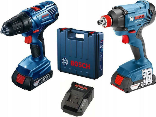 Bosch GSR Set Drill Driver & Impact Driver 18V with 3 Batteries 5Ah and Case