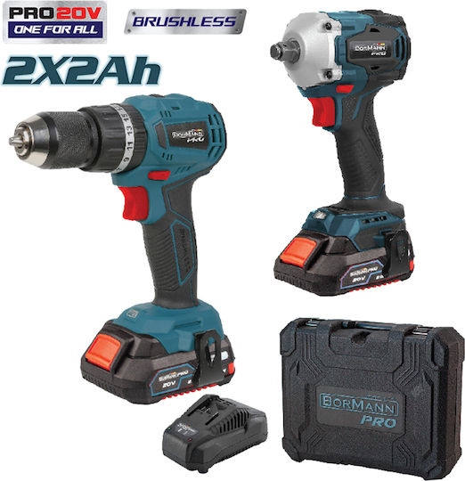 Bormann Pro BBP9270 Set Drill & Impact Driver 20V with 2 Batteries 2Ah and Case