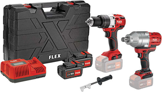 Flex 516228 Σετ Κρουστικό Δραπανοκατσάβιδο & Μπουλονόκλειδο 18V με 2 Μπαταρίες 5Ah και Θήκη