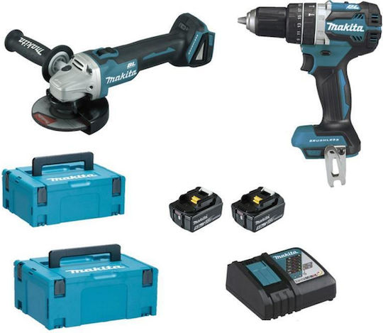Makita DLX2210TJ1 Σετ Γωνιακός Τροχός & Δραπανοκατσάβιδο Brushless 18V με 2 Μπαταρίες 5Ah και Θήκη